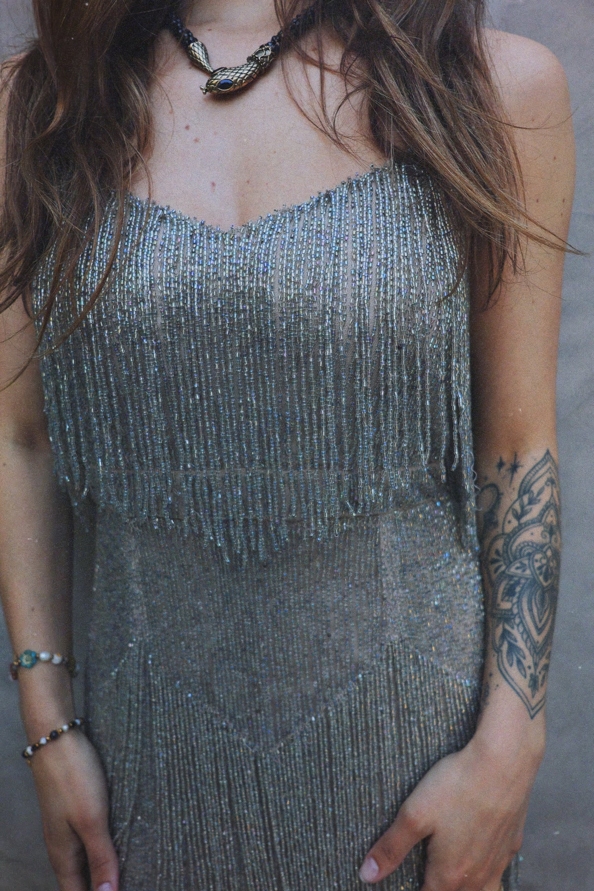 Vintage Silver Beaded Fringe Dress