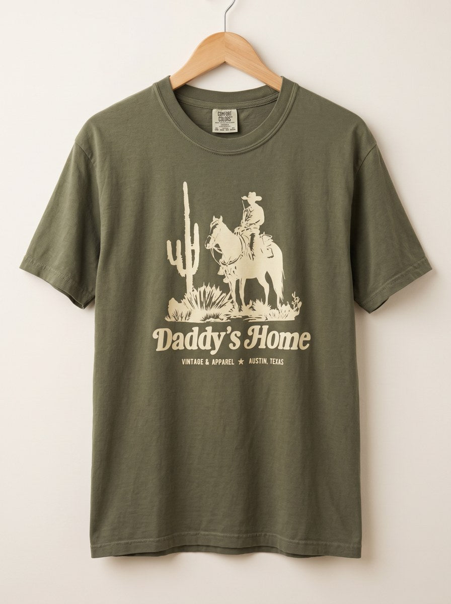 Daddy's Home Cactus Tee in olive, front