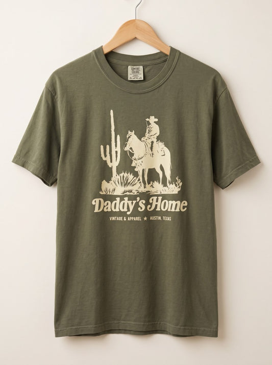 Daddy's Home Cactus Tee in olive, front