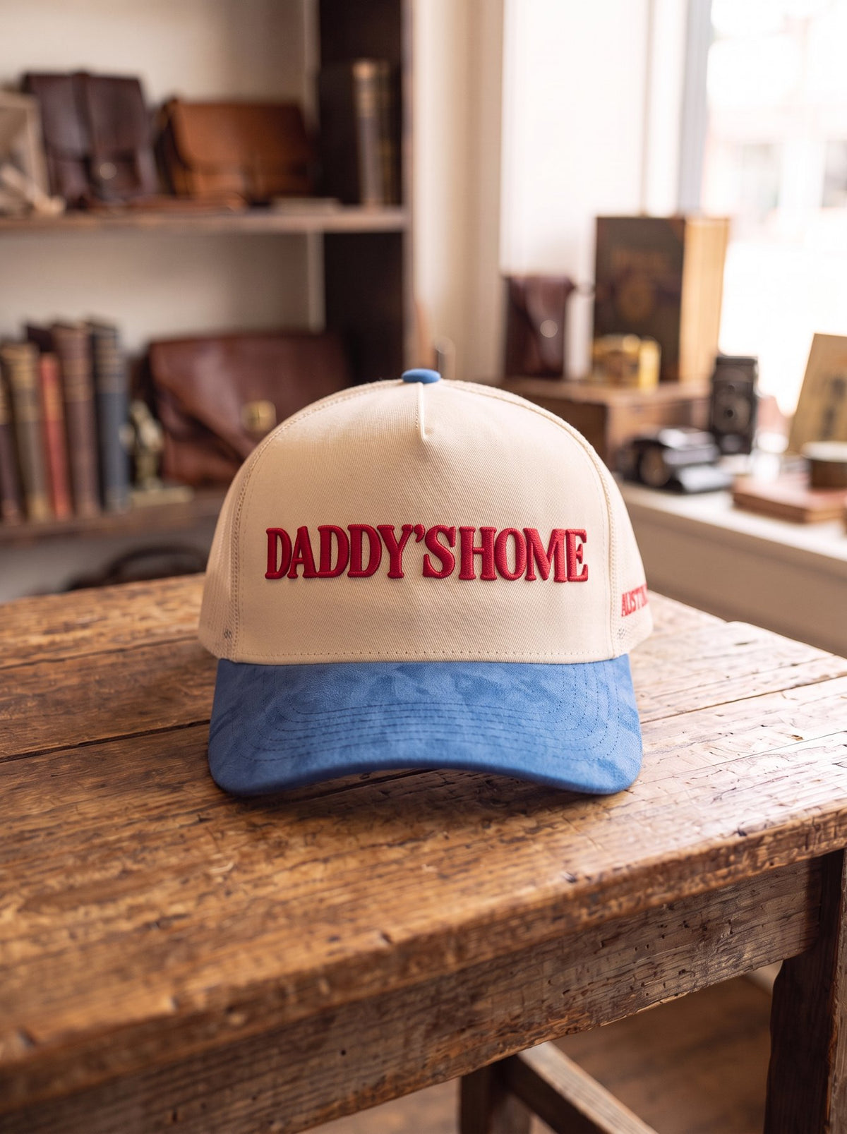Daddy's Home red, white and blue trucker hat, front view