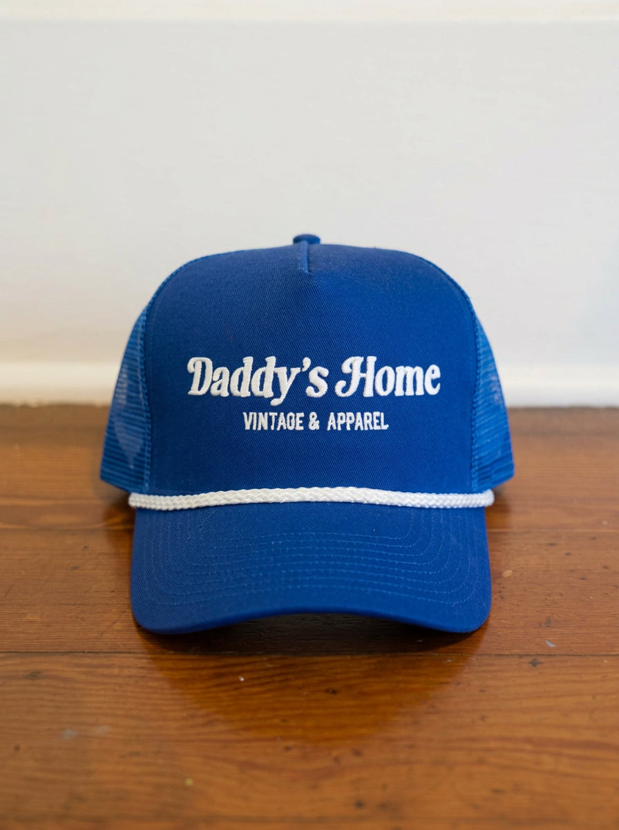 DADDY'S HOME Vintage & Apparel Logo Blue Trucker, front view